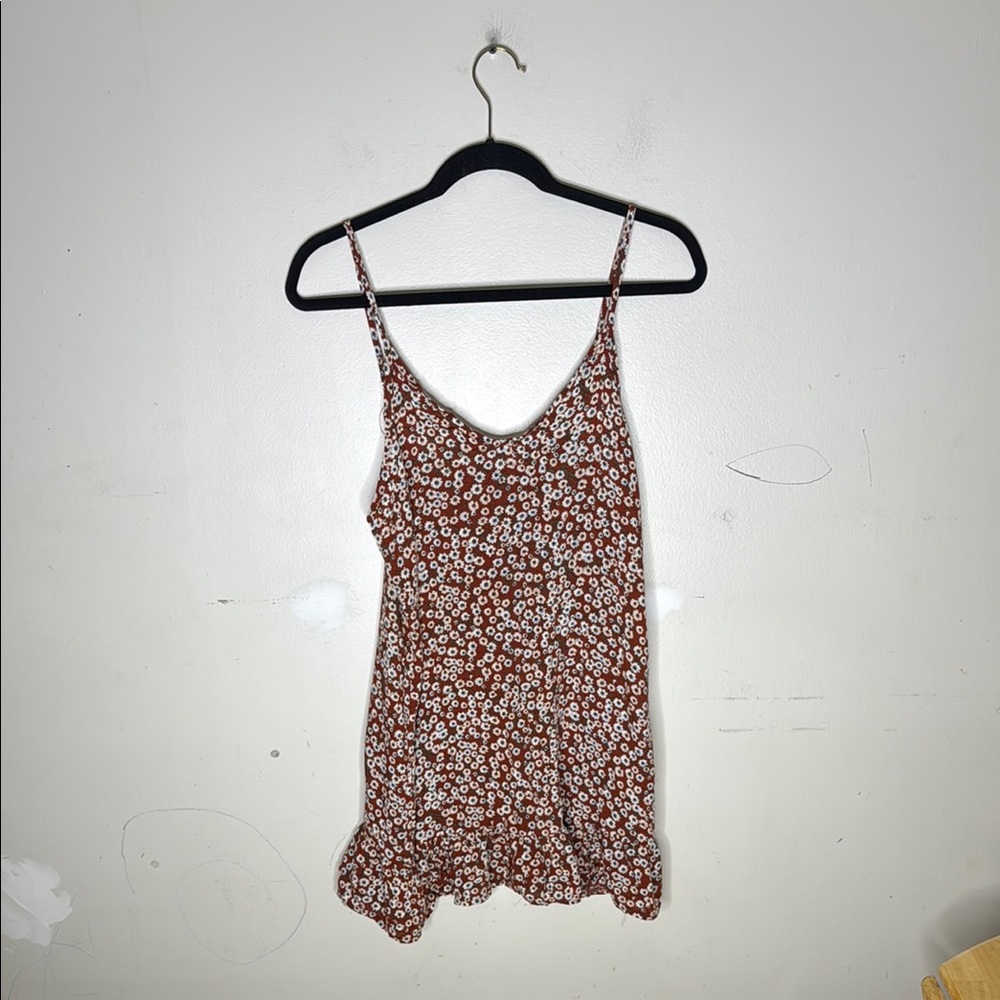 Floral Brown and White Polyester Blend Women's Tunic Top / Mini Dress Small